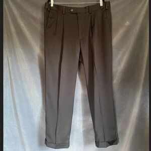 GS Perfect Fit Men's Dress Slacks Size 40 Black Pleated Cuffed Classic Fit